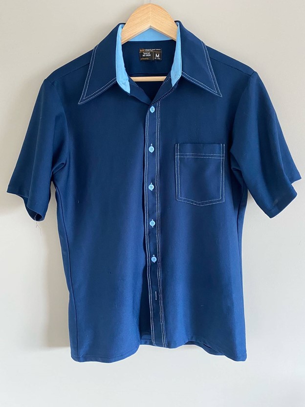 Bold blue collared short sleeve shirt