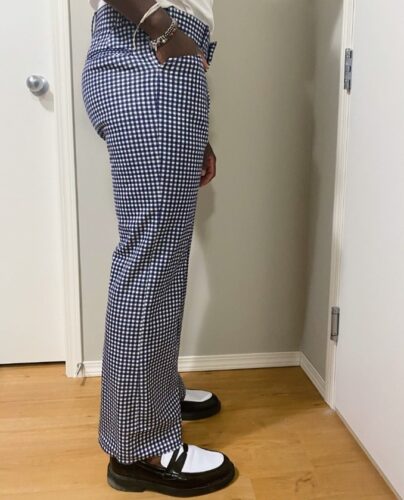 Thrifted flared checkered-patterned pants