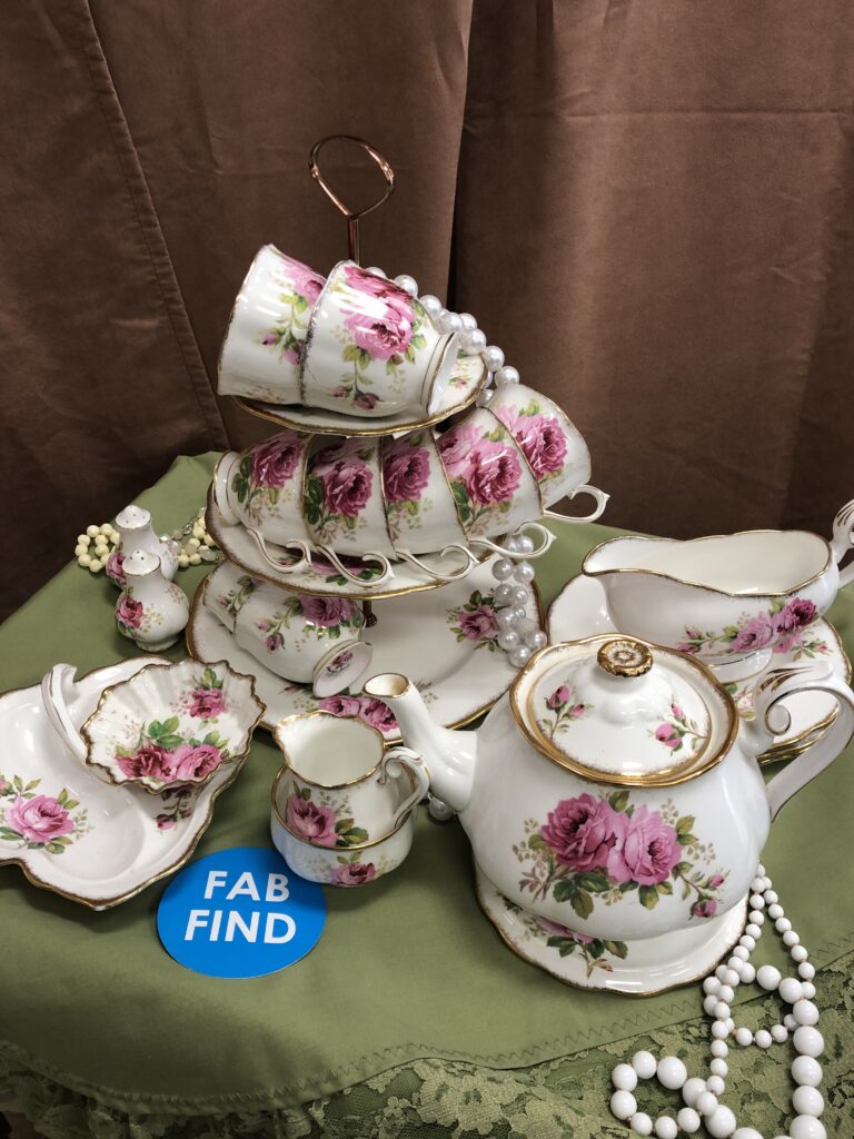 Pink and white floral tea set for 8