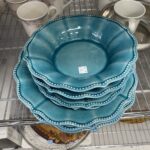 blue decorative plates for outdoor patio