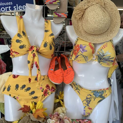yellow summer swim suits for beach outfit thriftspiration