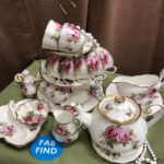 white and pink floral tea set