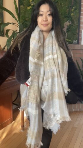 $42 Try-on Thrift Haul: Anna wearing oversized scarf find