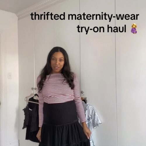 Nicole wearing thrifted maxi skirt | maternity try-on haul