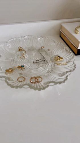 Thrifted Vanity Organizer DIY | glass plate to display jewelry