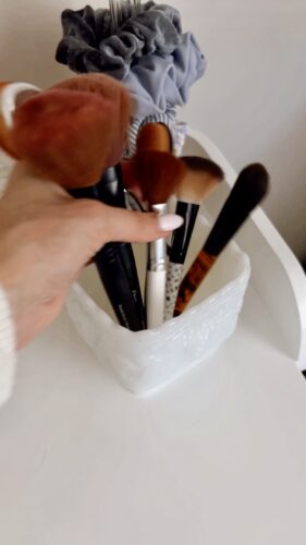 Thrifted Vanity Organizer DIY | porcelain mug or bowl for makeup brushes