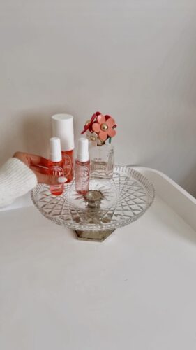 Thrifted Vanity Organizer DIY | glass platter to store perfumes