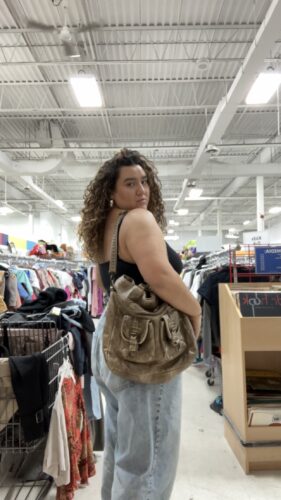 Vanessa wearing thrifted purse