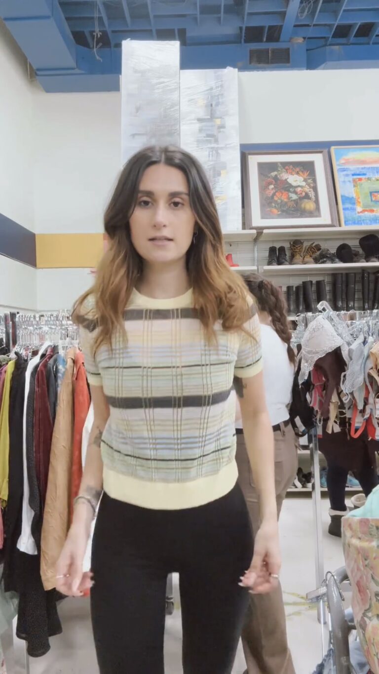 Camille wearing thrifted striped t-shirt