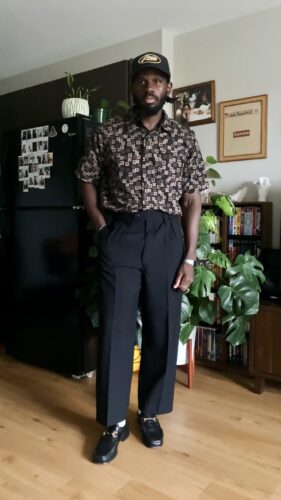 Styled outfit with $10 thrifted shirt - look 1