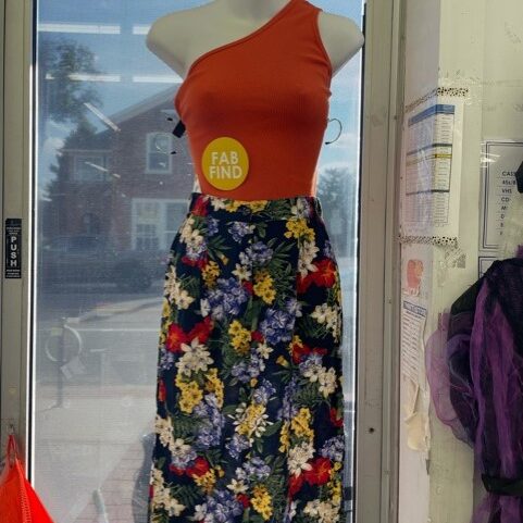 Orange Halter Top with Floral Full Length Skirt