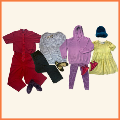 Inside Out DIY costumes with colour coordinated pants and tops