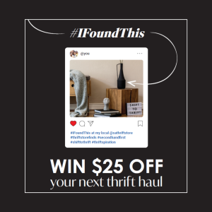 Screenshot of Instagram post with photo of thrifted vase using #IFoundThis hashtag to be entered in monthly draw for a chance to win $25